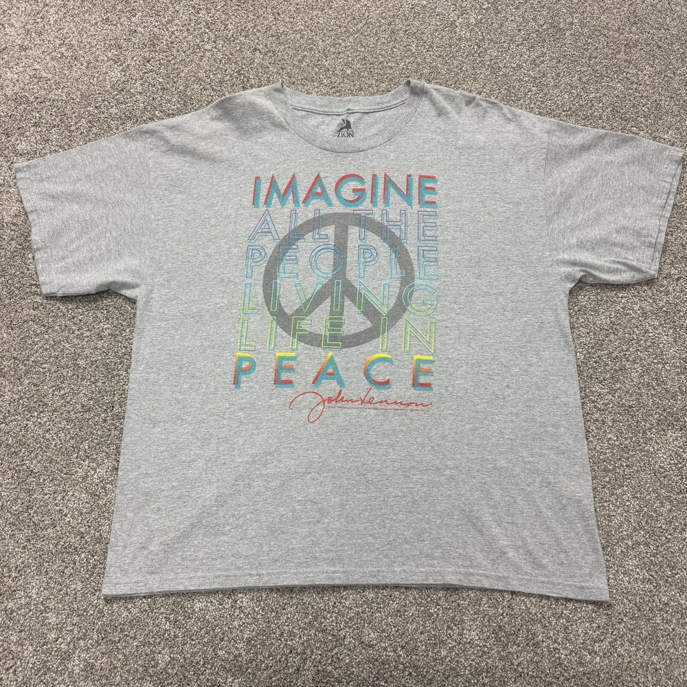 John Lennon Imagine Shirt Mens 2XL Gray Peace Symbol Graphic Tee T-Shirt Music